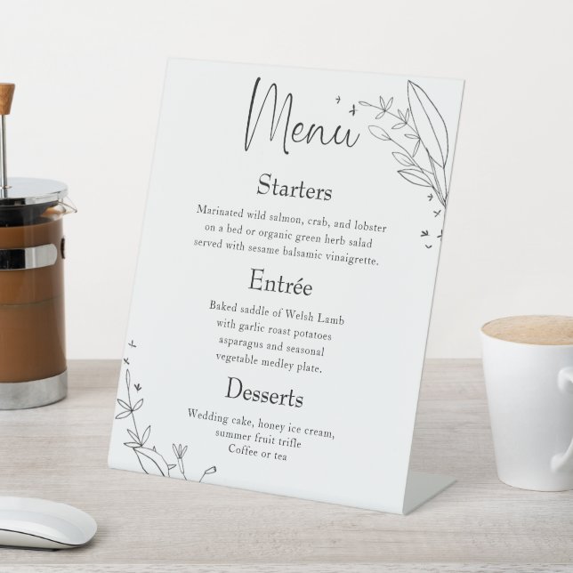 Simple Floral Line Art Wedding Dinner Menu   Pedestal Sign (In SItu)