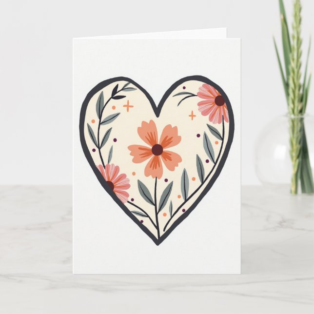 Simple Floral Love Heart Card (Front)