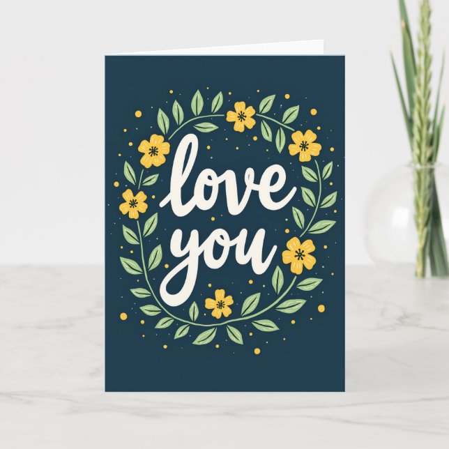 Simple Floral Love You Wreath Card (Front)