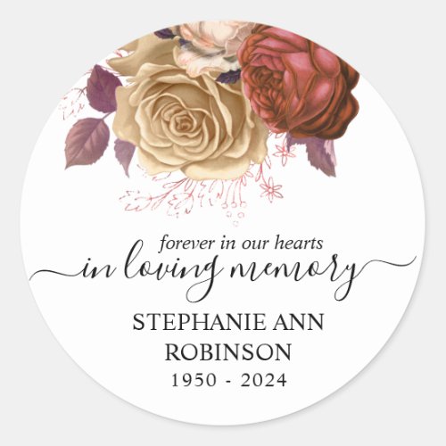Simple Floral Memorial Funeral Classic Round Sticker