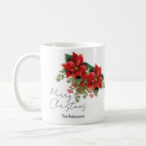 Simple Floral Merry Christmas Holiday Poinsettia  Coffee Mug