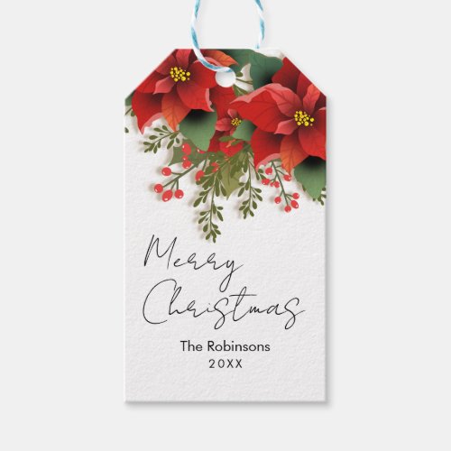 Simple Floral Merry Christmas Holiday Poinsettia  Gift Tags