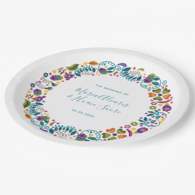 Simple Floral Mexican Wedding Personalized Paper Plates (Angled)