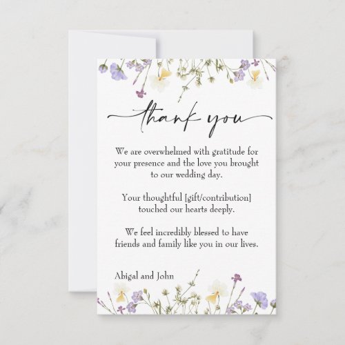 Simple floral minimalist affordable wedding thank you card