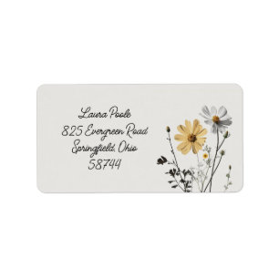 Simple Floral, Minimalist, Daisy Flowers Address Label