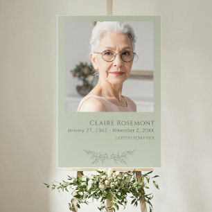 Simple Floral Minimalist Funeral Photo Sign