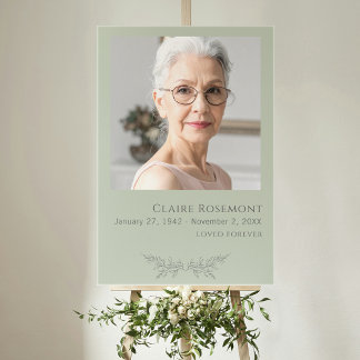 Simple Floral Minimalist Funeral Photo Sign