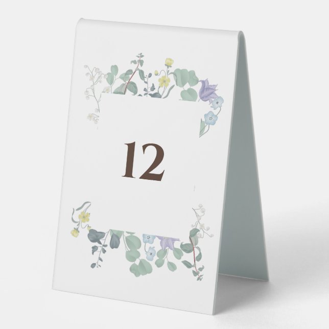 Simple Floral minimalist Wedding Table Numbers Tent (Front)
