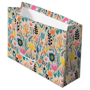 Simple Floral Modern Folk Art Illustration Large Gift Bag