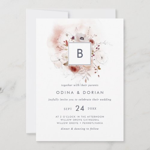 Simple Floral Monogram Wedding Invitation