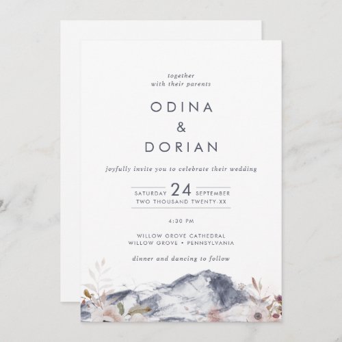 Simple Floral Mountain All In One Wedding Invitation