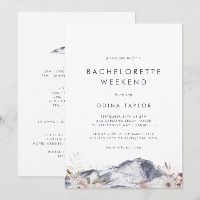 Simple Floral Mountain Bachelorette Weekend Invitation (Front/Back)