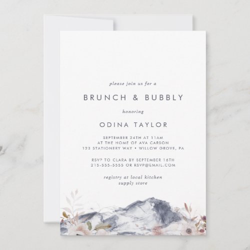 Simple Floral Mountain Brunch Bubbly Bridal Shower Invitation