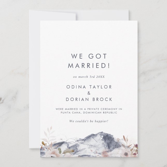 Simple Floral Mountain Elopement Announcement (Front)
