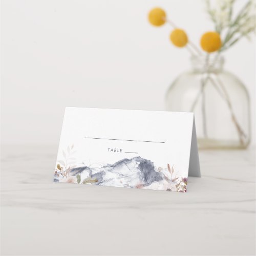 Simple Floral Mountain Folded Wedding Place Card