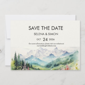 Simple Floral Mountain Horizontal Save The Date