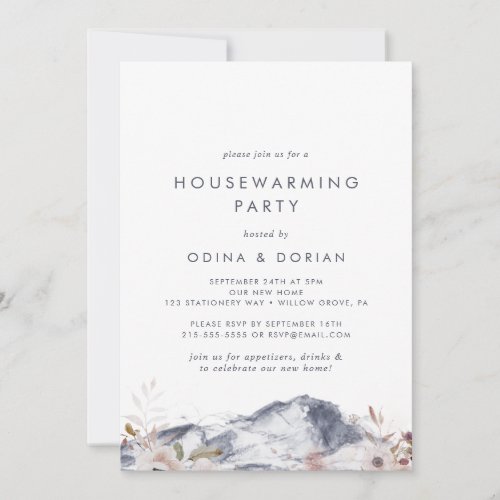 Simple Floral Mountain Housewarming Party Invitation