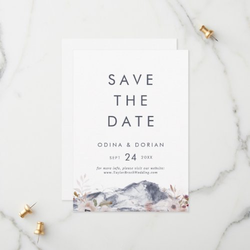 Simple Floral Mountain Save the Date Card