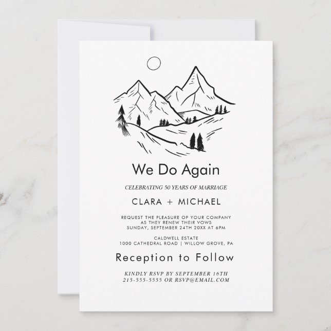 Simple Floral Mountain "We Do Again" Vow Renewal  Invitation (Front)