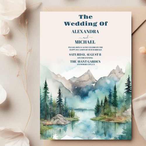 Simple Floral Mountain Wedding Invitation