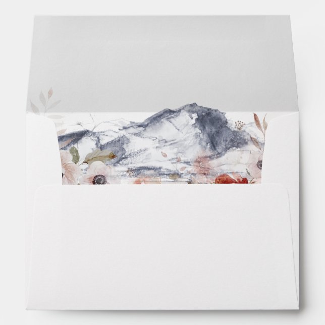 Simple Floral Mountain Wedding Invitation Envelope (Back (Bottom))
