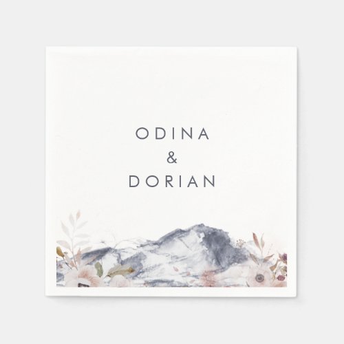 Simple Floral Mountain Wedding Napkins