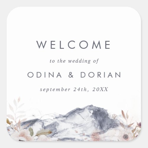Simple Floral Mountain Wedding Welcome Square Sticker