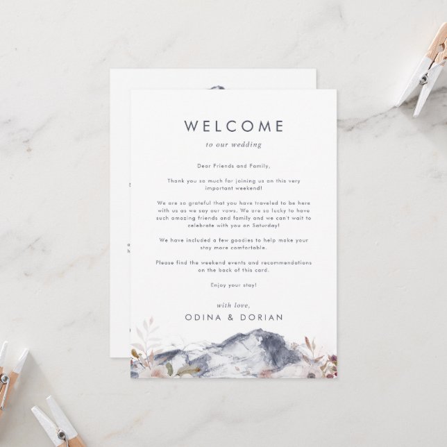 Simple Floral Moutain Welcome Letter & Itinerary (Front/Back In Situ)