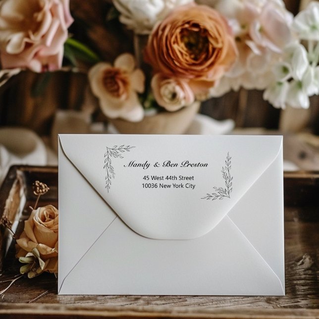 Simple Floral Names Rubber Stamp (Simple, floral name addresses rubber stamp. Just enter your number, number, street, city, state and )