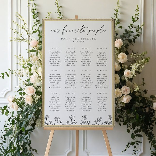 Simple Floral Outline Wedding Seating Chart Poster (Creator Uploaded)