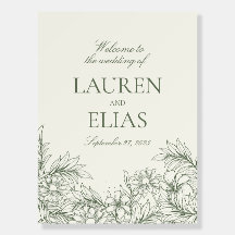 Simple floral outline wedding welcome sign