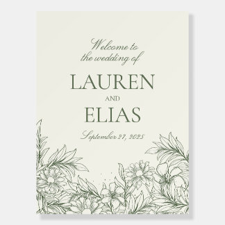 Simple floral outline wedding welcome sign