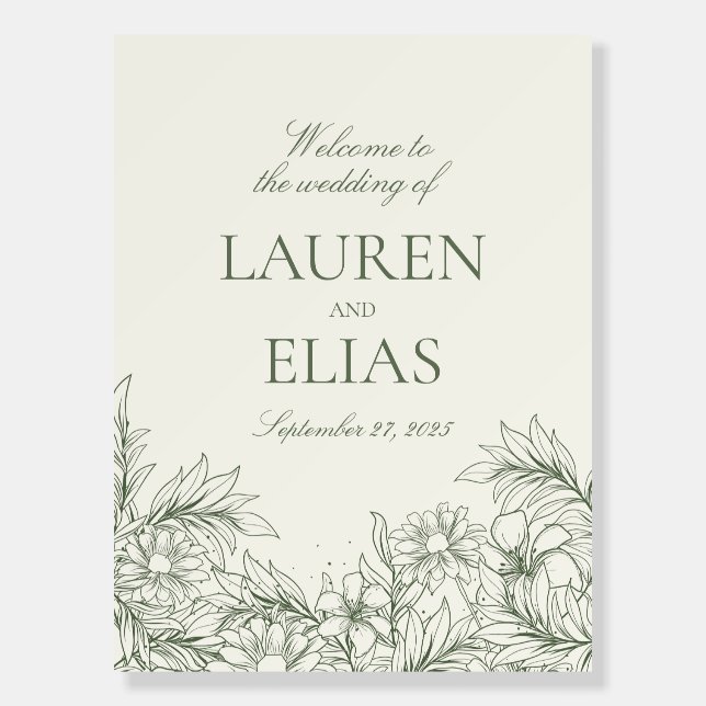 Simple floral outline wedding welcome sign (Front)