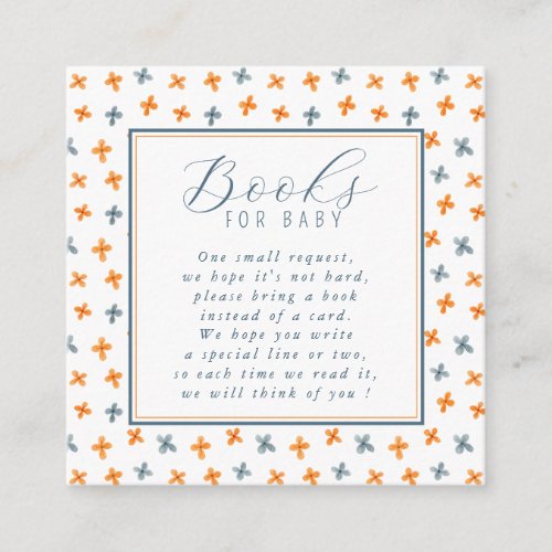 Simple Floral Pattern Blue Orange Books For Baby Enclosure Card