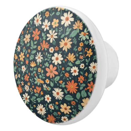 Simple floral pattern ceramic knob