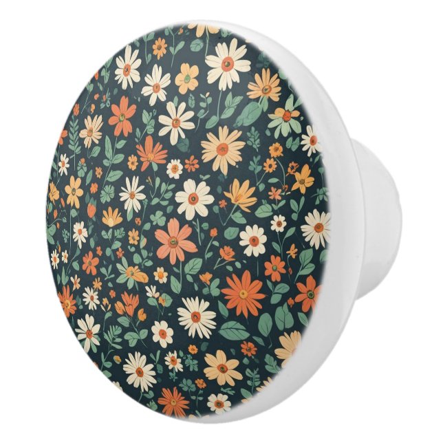 Simple floral pattern ceramic knob (Right)