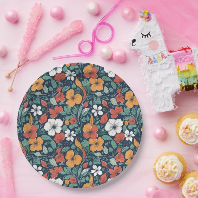Simple floral pattern design paper plates (Party)