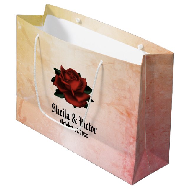 Simple Floral Pattern on Peach Large Gift Bag (Front Angled)