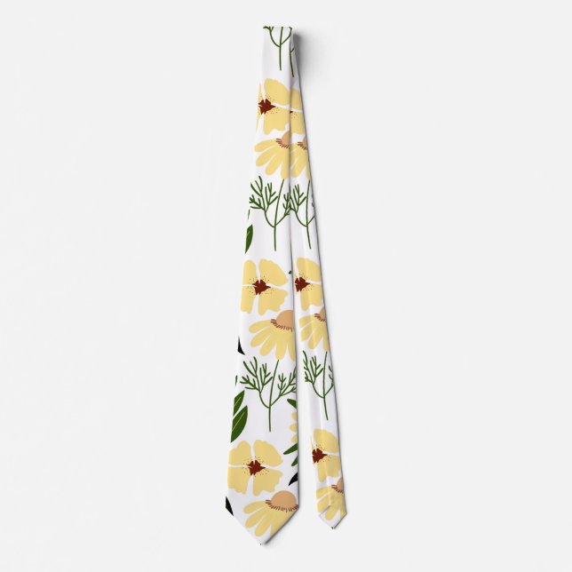 Simple Floral Pattern White Neck Tie (Front)