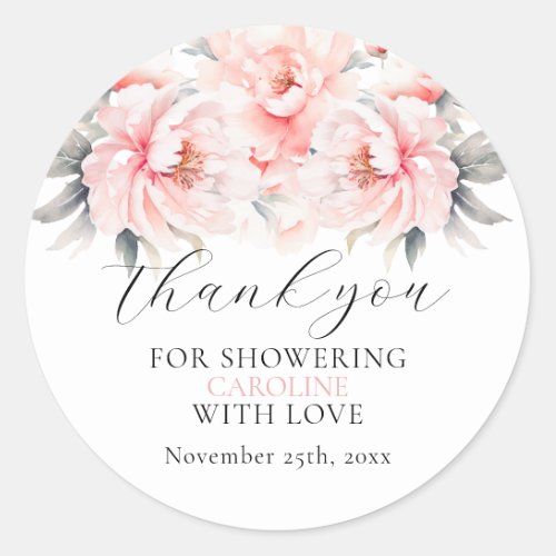 Simple Floral Peonies Blush Pink BRIDAL SHOWER Classic Round Sticker