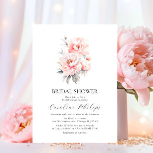 Simple Floral Peonies Blush Pink BRIDAL SHOWER Invitation