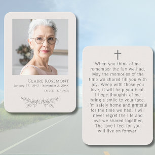 Simple Floral Photo Cross Funeral Prayer Card