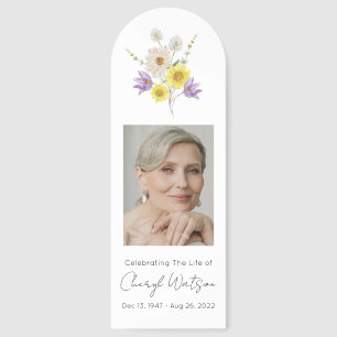 Simple Floral Photo Funeral Memorial Bookmark