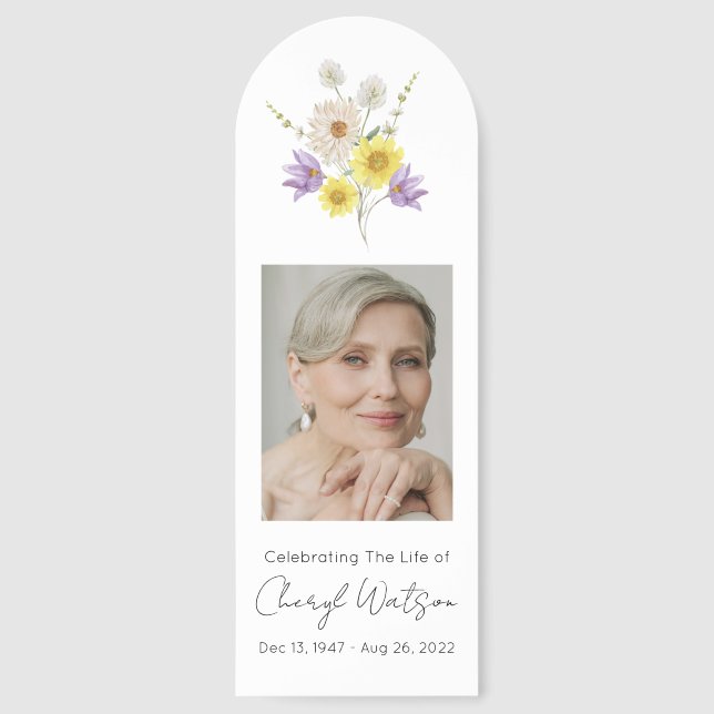 Simple Floral Photo Funeral Memorial Bookmark (Front)