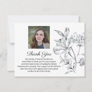 Simple Floral Photo Funeral Thank You Note Card