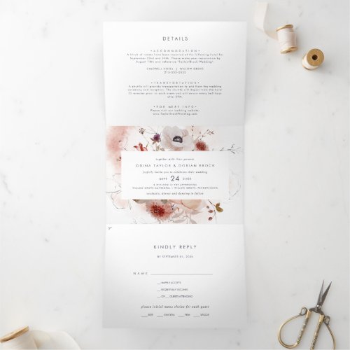 Simple Floral Photo Wedding All In One Tri_Fold Invitation