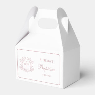Simple Floral Pink Cross Baptism Favor Boxes