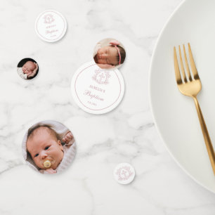 Simple Floral Pink Cross Baptism Table Confetti