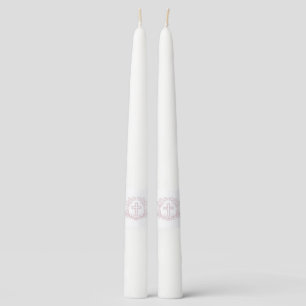 Simple Floral Pink Holy Cross Taper Candle