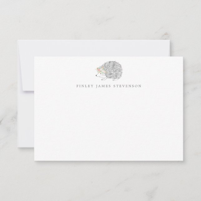 Simple Floral Porcupine Personalized Stationery  Thank You Card (Front)